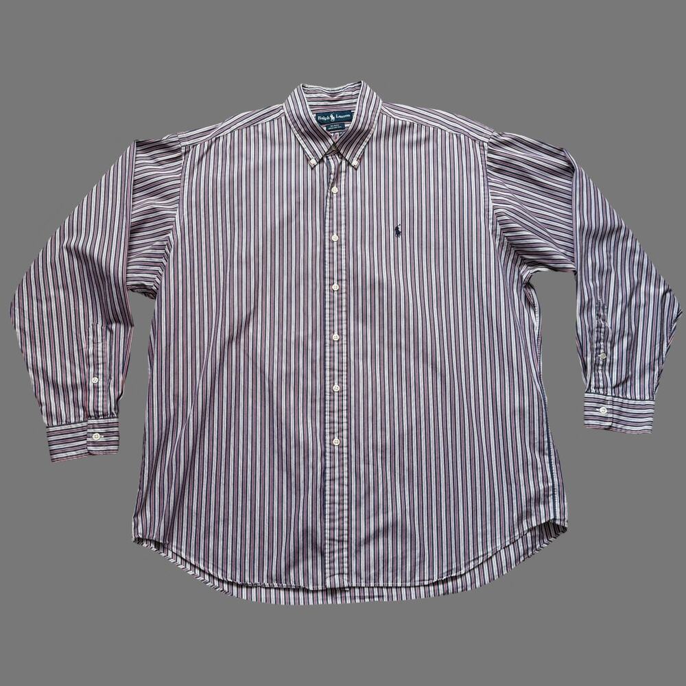 Vintage 90s Ralph Lauren Blake Striped Shirt Blue Red XL
